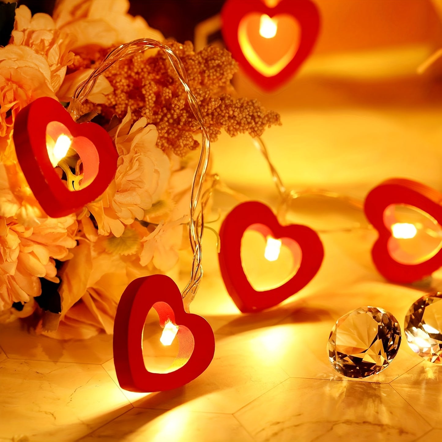1pc Romantic Red Heart LED String Lights, Contemporary Battery-Powered Plastic Valentine'S Day Decorative Rope Light for Bedroom, Living Room, Party - Switch Control, No Battery Included