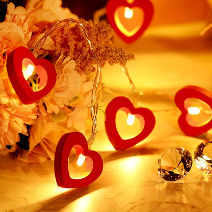 1pc Romantic Red Heart LED String Lights, Contemporary Battery-Powered Plastic Valentine'S Day Decorative Rope Light for Bedroom, Living Room, Party - Switch Control, No Battery Included