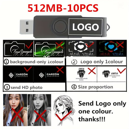 10 Pack Customizable USB Flash Drives Personalize with Your Logo Real Capacity USB 2.0 Available in 128MB/256MB/512MB/4GB/8GB/16GB/32GB for Wedding Favors & Corporate Gifts