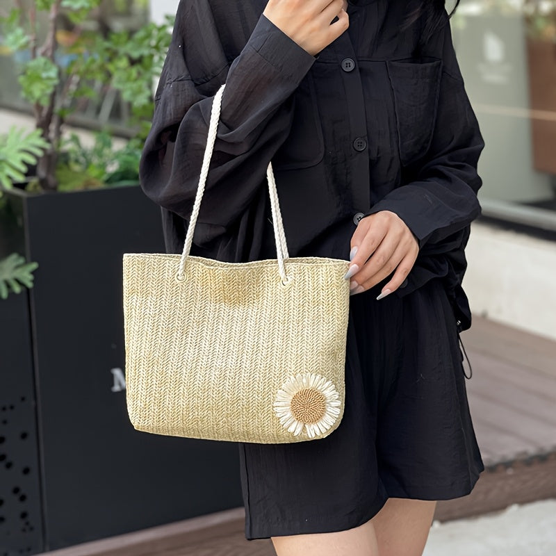 Large Capacity Wicker-Style Handbag with Magnetic Closure & Double Handle