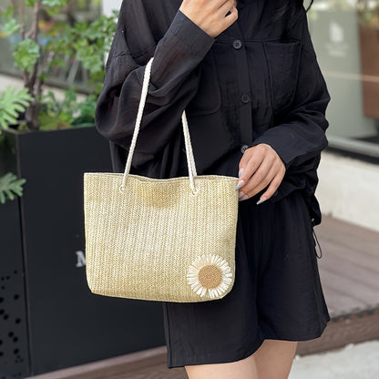 Large Capacity Wicker-Style Handbag with Magnetic Closure & Double Handle