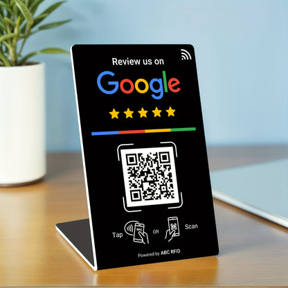 Social Media Integration Stand for Businesses - NFC Tap & QR Code, Easy Setup with Review Link ManaSynthetic Gemstoneent, Durable PVC, Perfect for Google Reviews and Social Media Integration, Social Media Stand