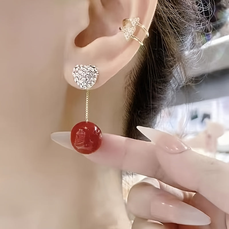 Rhinestone Heart Earring with Faux Imitation Pearl