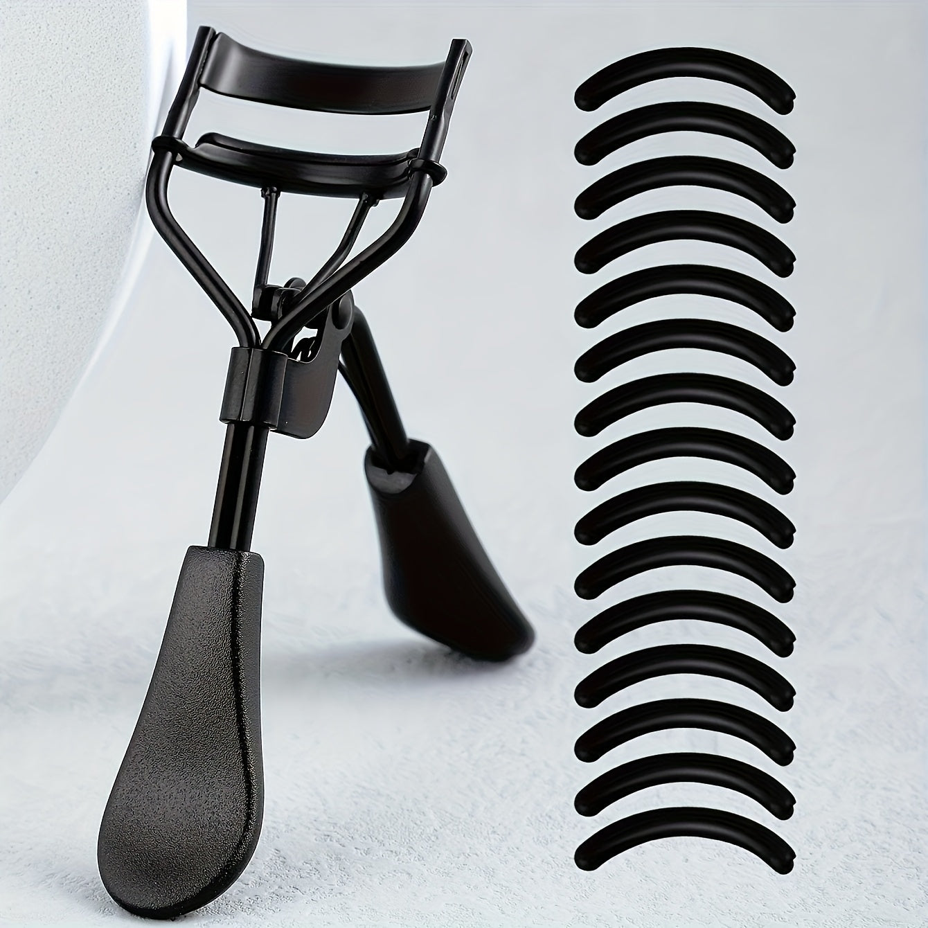 1 Portable Eyelash Curler with 15 Pads, Stainless Steel Curved Handle, No-Damage Lash Lifting, Enhances Eyes, Suitable for Women'S Eyelashes, Available in 3 Colors