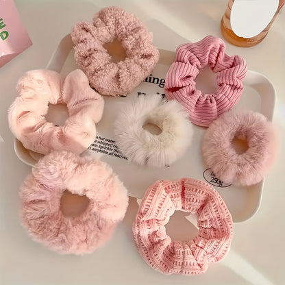 7pcs Premium Plush Hair Tie Set, Simple And Elegant, Suitable for Ponytails And Buns.