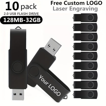 10 Pack Customizable USB Flash Drives Personalize with Your Logo Real Capacity USB 2.0 Available in 128MB/256MB/512MB/4GB/8GB/16GB/32GB for Wedding Favors & Corporate Gifts