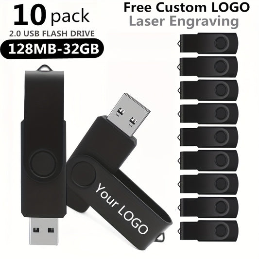 10 Pack Customizable USB Flash Drives Personalize with Your Logo Real Capacity USB 2.0 Available in 128MB/256MB/512MB/4GB/8GB/16GB/32GB for Wedding Favors & Corporate Gifts