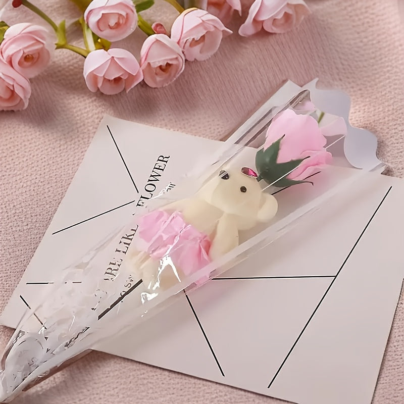 10 Bouquets of Artificial Roses with Plush Bear Plastic Roses for all kinds of holidays, anniversaries, weddings, home decor, Halloween, Christmas, romantic gifts and special occasions, Best for Christmas