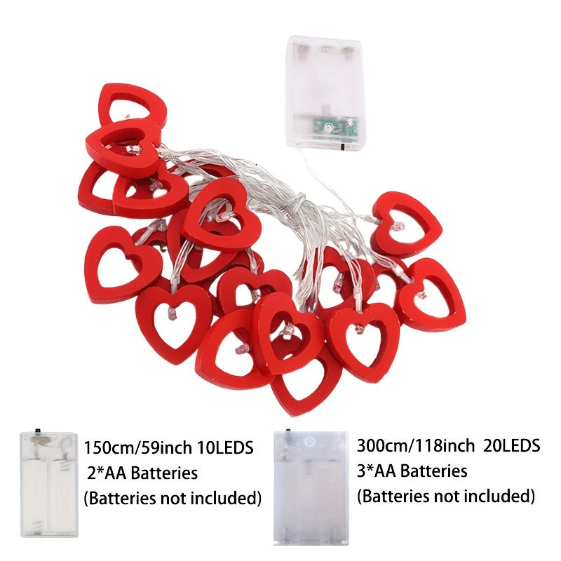 1pc Romantic Red Heart LED String Lights, Contemporary Battery-Powered Plastic Valentine'S Day Decorative Rope Light for Bedroom, Living Room, Party - Switch Control, No Battery Included
