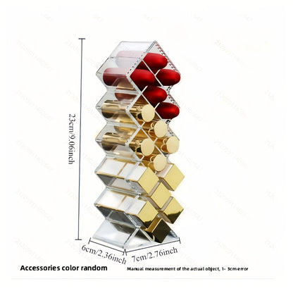 16-Compartment Transparent Lipstick Organizer - Durable Plastic Makeup Storage Box for Vanity or Bathroom Counter, Lightweight & Portable, No Power Needed, Vanity Accessories