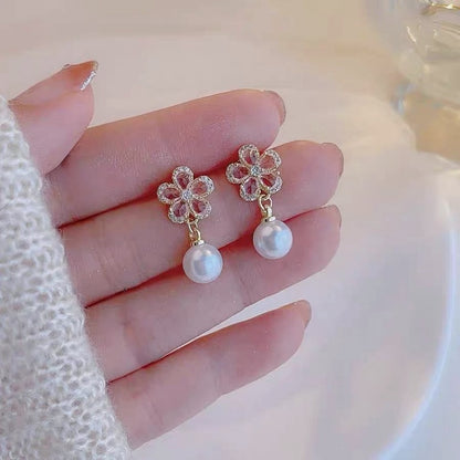 Sweet & Elegant Pink Flower Imitation Pearl Earrings