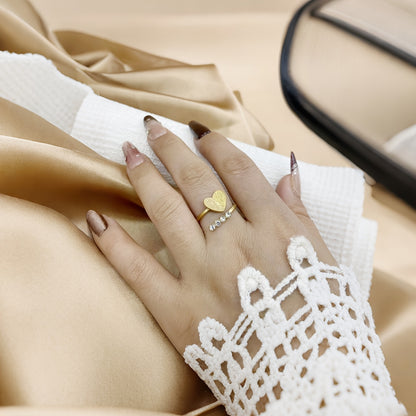 A Fashionable, Exquisite, Cute, Simple, Trendy, And Unique Stainless Steel Adjustable Open Ring with a Sweet Heart Design