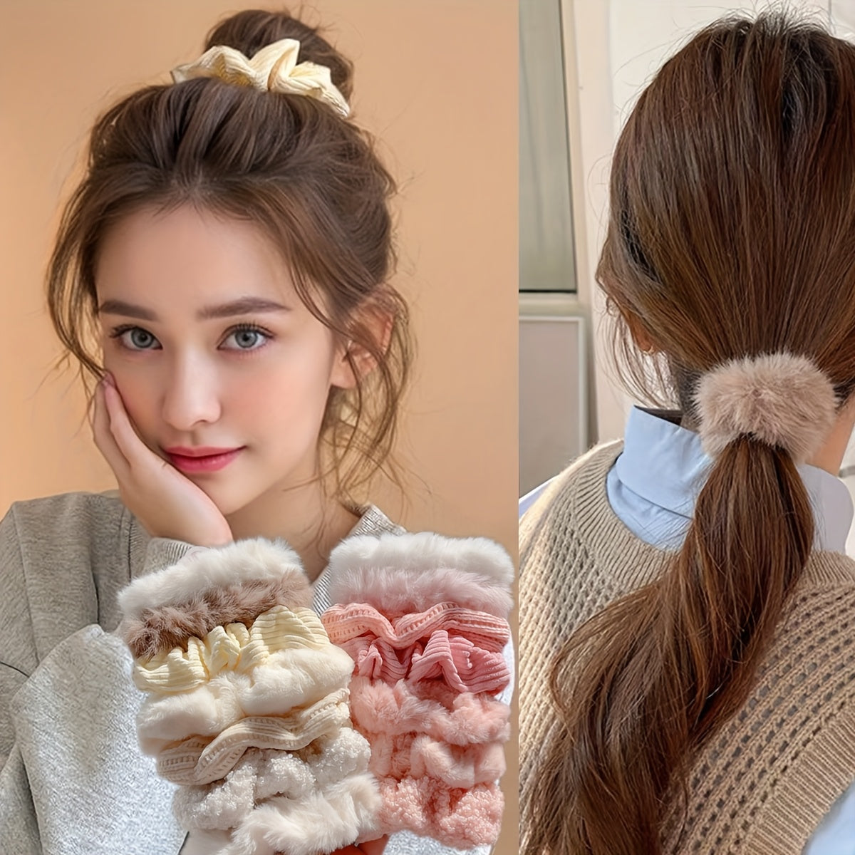 7pcs Premium Plush Hair Tie Set, Simple And Elegant, Suitable for Ponytails And Buns.