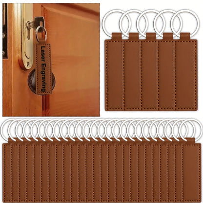 30pcs Faux Leather Key Fob Kit, 4.09*0.98in Rectangular Faux Leather Keychain Blanks with Keychain Rings, Laser Engraving Keychain -DIY School/Corporate Logos Gifts Stamping DIY Handicrafts for Faux Leather Working, Faux Leat