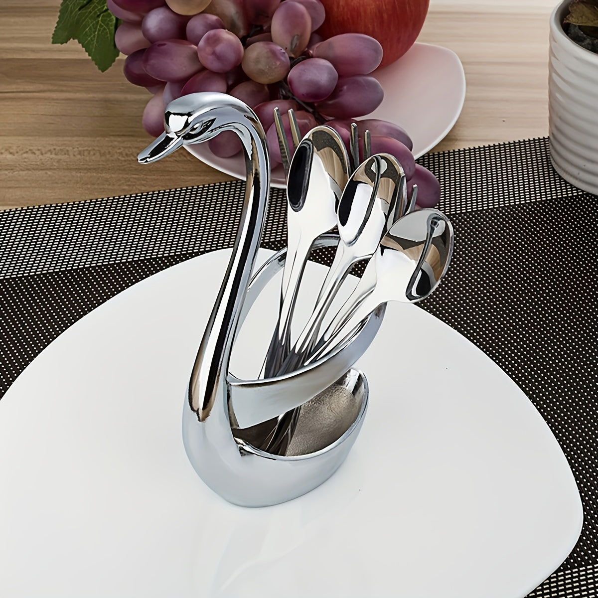 1 Set Zinc Alloy Swan Spoon Fork Rest, Stainless Steel, New Style, for Kitchen, Restaurant, Camping
