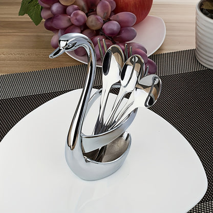 1 Set Zinc Alloy Swan Spoon Fork Rest, Stainless Steel, New Style, for Kitchen, Restaurant, Camping