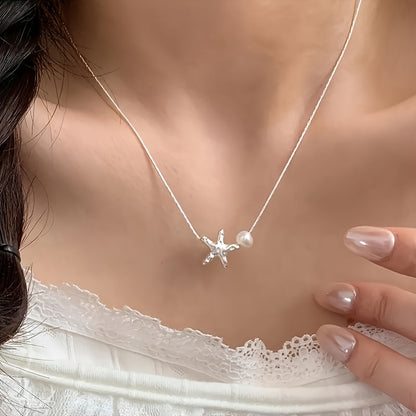 1pc Simple Starfish Necklace for Women, Unique Design Sense, Versatile and Exquisite Star Accessory