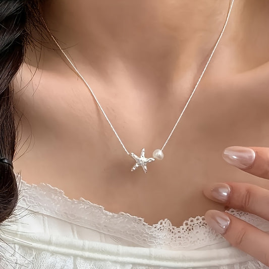 1pc Simple Starfish Necklace for Women, Unique Design Sense, Versatile and Exquisite Star Accessory
