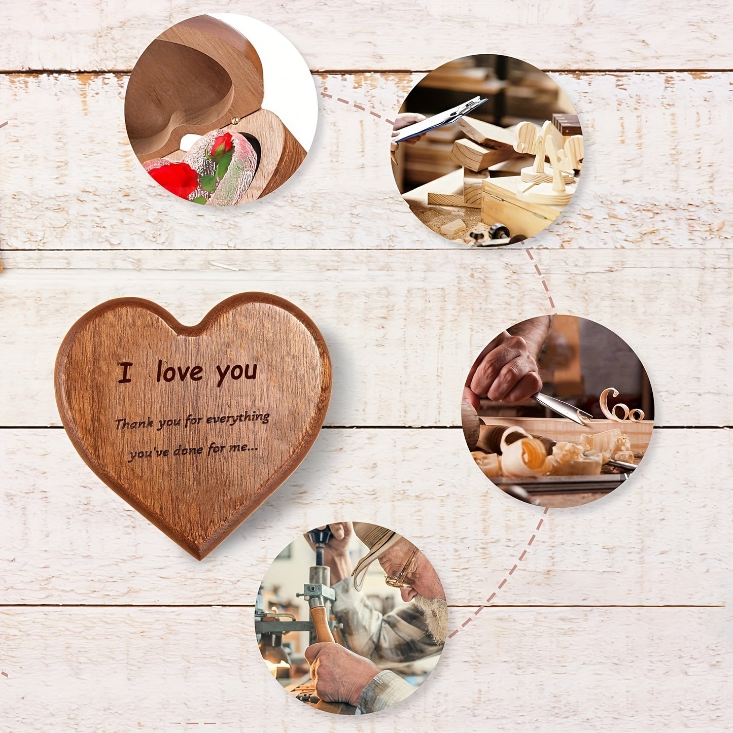 Heart-Shaped Bamboo Gift Box With Heart-Shaped Pendant Necklace, Handmade Birthday Gift For Wife, Unique Gift For Her, Valentine's Day Gift For My Beloved, Anniversary Gift