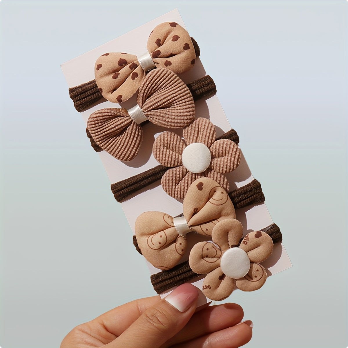 10pcs Elastic Hair Ties with Cute Floral & Bow Designs - Beige/Brown/White/, Stretchy Hold for Ponytails, Buns, Braids - No-Slip Hair Accessories for Women, Girls, Everyday & Sports - Easy to Use & Hand Washable, Small Hair C