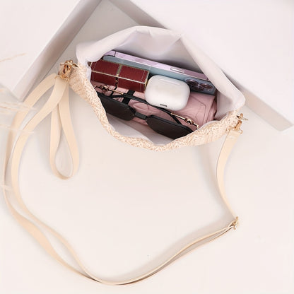 Elegant Women'S Crossbody Bag with Adjustable Strap, Sunflower Embellishment, and Snap Closure