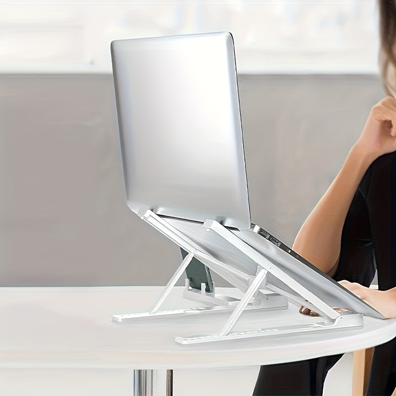 2-in-1 adjustable laptop stand with cooling function, portable ABS tripod base, stable and ergonomically designed, suitable for home office and remote work, laptop support stand, essential item for remote work, modern technol