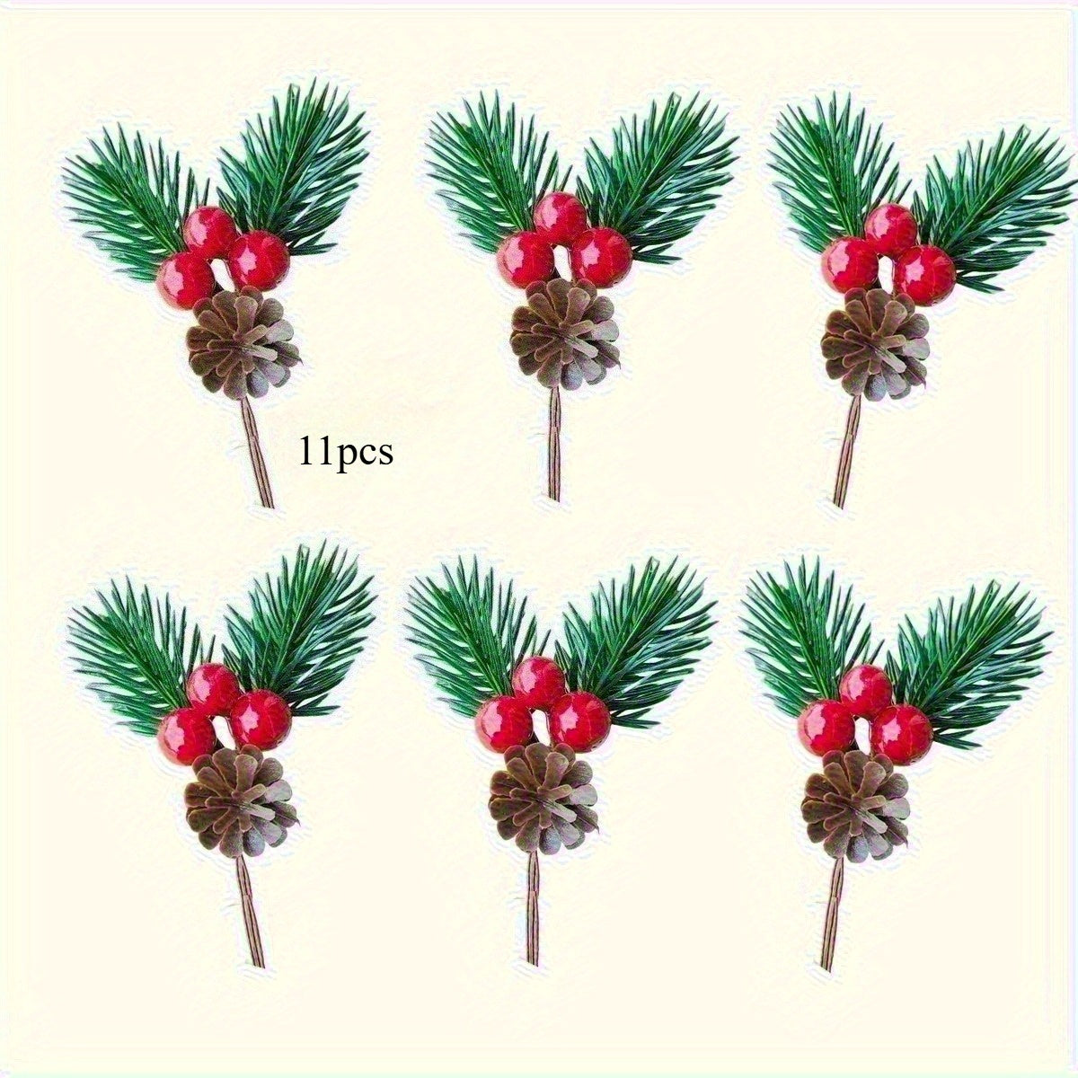 11pcs Artificial Pine Cones and Red Berries Set - Christmas Tree Toppers, Holiday Decorations, Craft Projects, Festive Home Decor, Christmas Decorations, Christmas Decor, Christmas Home Decor, Artificial Flowers