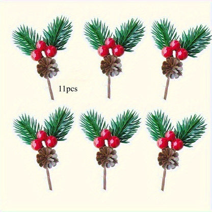 11pcs Artificial Pine Cones and Red Berries Set - Christmas Tree Toppers, Holiday Decorations, Craft Projects, Festive Home Decor, Christmas Decorations, Christmas Decor, Christmas Home Decor, Artificial Flowers
