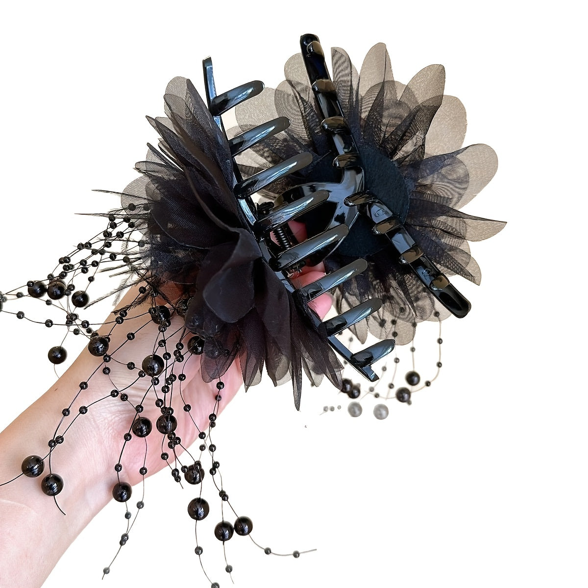 Feather beaded tassel flower hair clip, fluffy peony flower grappling clip for increased hair volume, shark clip for elegant hair flower accessory