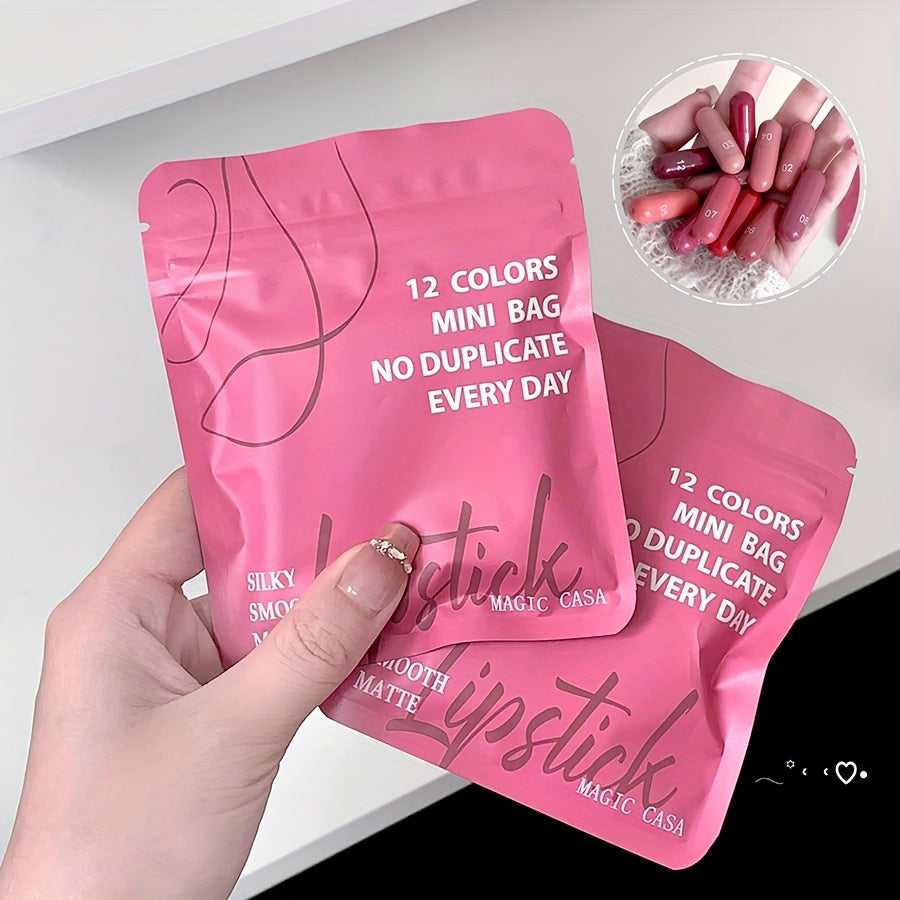 12pcs Mini Matte Lipstick Set - Rich, Soft, and Smooth Lip Colors in Pink, Red, and Brown, Easy to Apply, Long-Lasting Wear, Perfect for Makeup Festivals or Gifts, Makeup Festival Gift|Matte Finish|Nourishing Lipstick, Lipsti