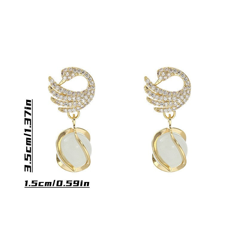 Swan Cat Eye Pendant Earring