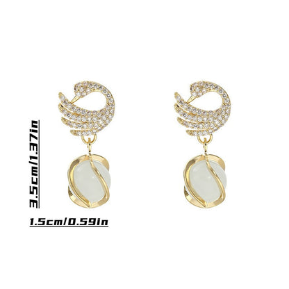 Swan Cat Eye Pendant Earring