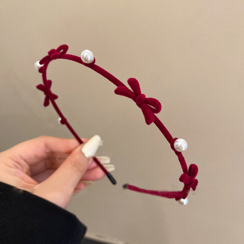 Elegant Faux Pearl Decorative Head Band, Flower Hair Hoop, Bowknot Hair Band, Retro Velvet Hair Accessories For Women And daily use