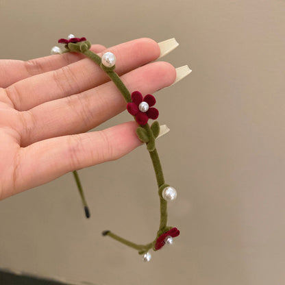 Elegant Faux Pearl Decorative Head Band, Flower Hair Hoop, Bowknot Hair Band, Retro Velvet Hair Accessories For Women And daily use