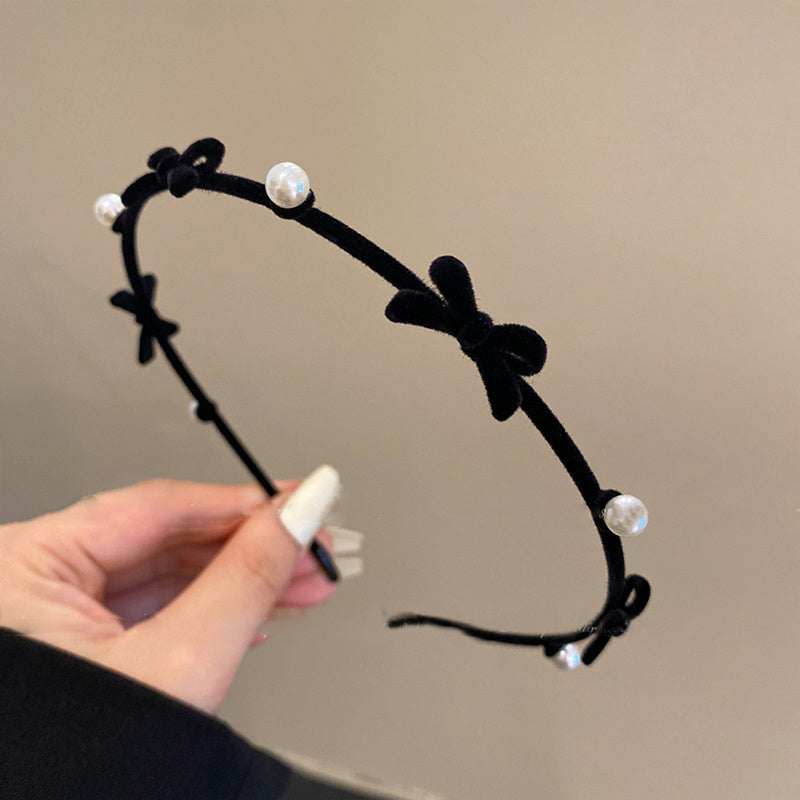 Elegant Faux Pearl Decorative Head Band, Flower Hair Hoop, Bowknot Hair Band, Retro Velvet Hair Accessories For Women And daily use