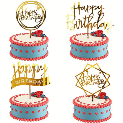 40pcs Acrylic Cake Toppers Set, Plastic Happy Birthday Letter Topper Cards, Golden Glitter Party Cake Decor, Creative Baking Supplies for Food Contact - Cake Decorating Kits