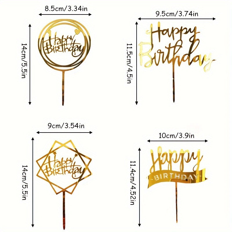 40pcs Acrylic Cake Toppers Set, Plastic Happy Birthday Letter Topper Cards, Golden Glitter Party Cake Decor, Creative Baking Supplies for Food Contact - Cake Decorating Kits