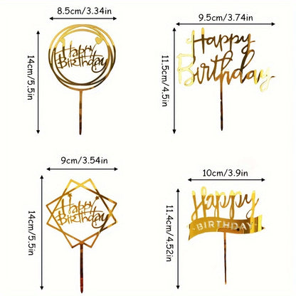40pcs Acrylic Cake Toppers Set, Plastic Happy Birthday Letter Topper Cards, Golden Glitter Party Cake Decor, Creative Baking Supplies for Food Contact - Cake Decorating Kits