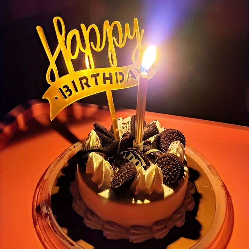 40pcs Acrylic Cake Toppers Set, Plastic Happy Birthday Letter Topper Cards, Golden Glitter Party Cake Decor, Creative Baking Supplies for Food Contact - Cake Decorating Kits