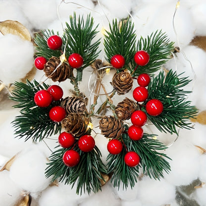 11pcs Artificial Pine Cones and Red Berries Set - Christmas Tree Toppers, Holiday Decorations, Craft Projects, Festive Home Decor, Christmas Decorations, Christmas Decor, Christmas Home Decor, Artificial Flowers