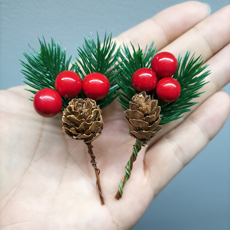 11pcs Artificial Pine Cones and Red Berries Set - Christmas Tree Toppers, Holiday Decorations, Craft Projects, Festive Home Decor, Christmas Decorations, Christmas Decor, Christmas Home Decor, Artificial Flowers