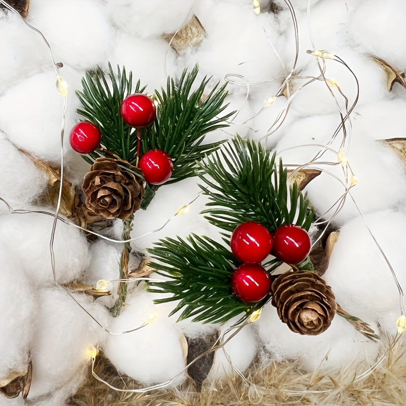 11pcs Artificial Pine Cones and Red Berries Set - Christmas Tree Toppers, Holiday Decorations, Craft Projects, Festive Home Decor, Christmas Decorations, Christmas Decor, Christmas Home Decor, Artificial Flowers