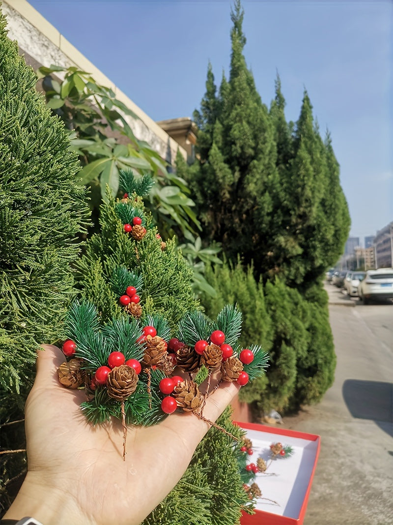 11pcs Artificial Pine Cones and Red Berries Set - Christmas Tree Toppers, Holiday Decorations, Craft Projects, Festive Home Decor, Christmas Decorations, Christmas Decor, Christmas Home Decor, Artificial Flowers
