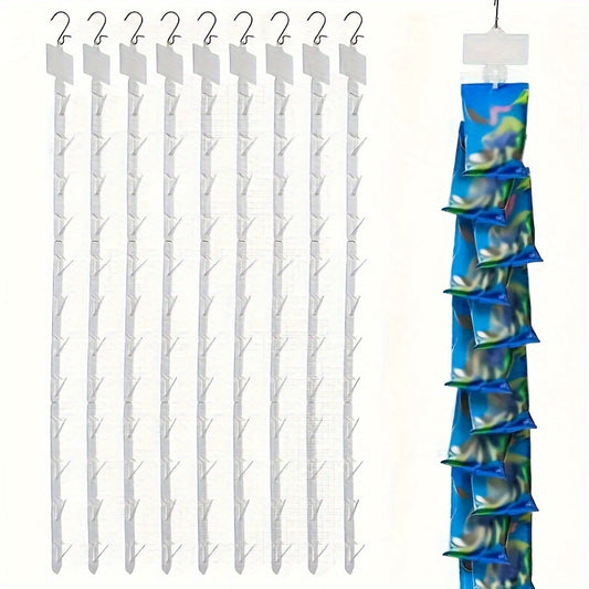12pcs Heavy-Duty Stainless Steel Hanging Display Strips with Built-In Hooks - No Labels Needed, Curved Retail Hooks for Store Showcase - Space-Saving Vertical Organizer for Treats, Merchandise, Jewelry & Accessories - Durable