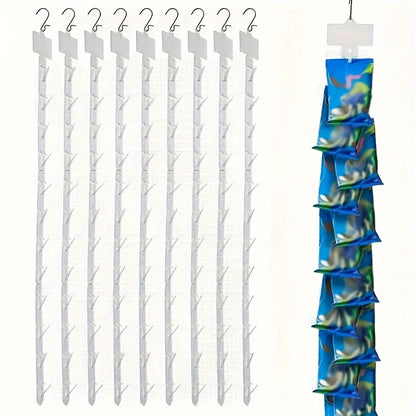 12pcs Heavy-Duty Stainless Steel Hanging Display Strips with Built-In Hooks - No Labels Needed, Curved Retail Hooks for Store Showcase - Space-Saving Vertical Organizer for Treats, Merchandise, Jewelry & Accessories - Durable