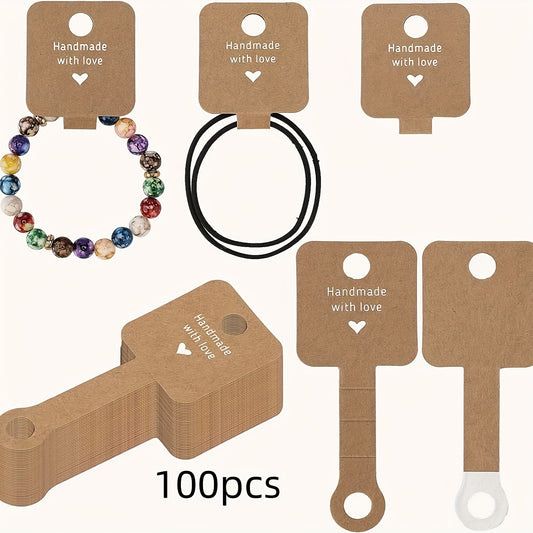 100pcs Self-Adhesive Jewelry Display Cards with Sturdy Clips - Perfect for Bracelets, Necklaces, Hair Ties, Keychains & More - Ideal Small Business Packaging Supplies