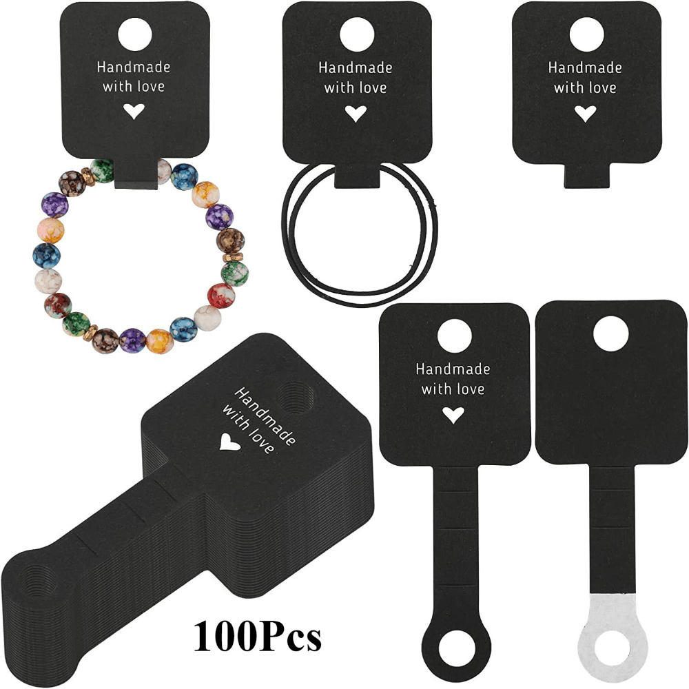 100pcs Self-Adhesive Jewelry Display Cards with Sturdy Clips - Perfect for Bracelets, Necklaces, Hair Ties, Keychains & More - Ideal Small Business Packaging Supplies
