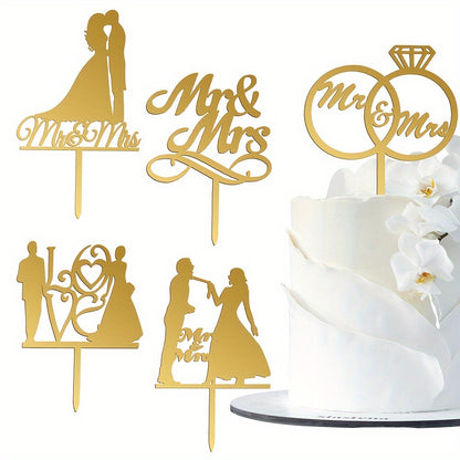 Elegant Acrylic Mr & Mrs Wedding Cake Toppers, 1 Piece, Bride and Groom Silhouette, Heart Design, Anniversary Celebration Decoration, No Feathers, For Ages 14+