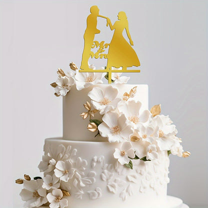Elegant Acrylic Mr & Mrs Wedding Cake Toppers, 1 Piece, Bride and Groom Silhouette, Heart Design, Anniversary Celebration Decoration, No Feathers, For Ages 14+