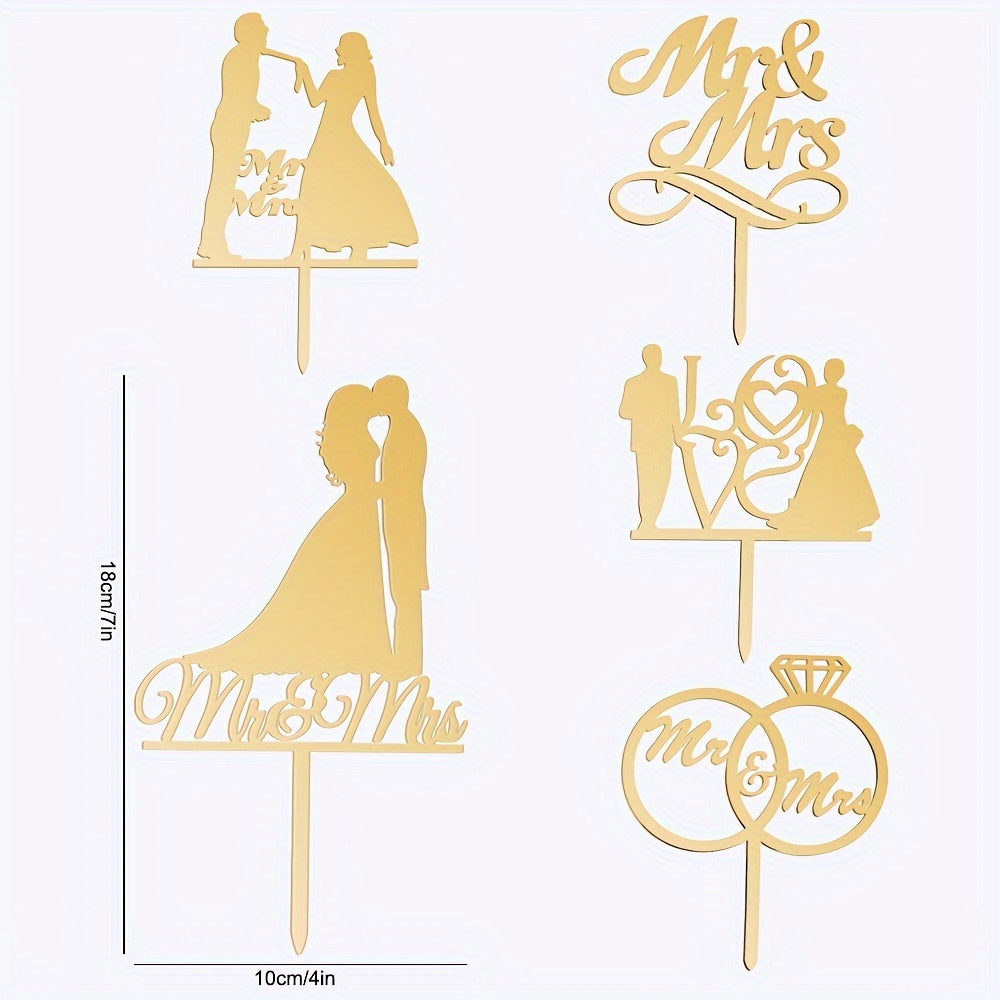 Elegant Acrylic Mr & Mrs Wedding Cake Toppers, 1 Piece, Bride and Groom Silhouette, Heart Design, Anniversary Celebration Decoration, No Feathers, For Ages 14+